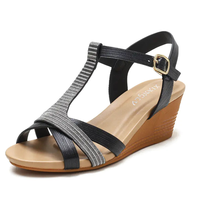 Large Size Slope Heel Sandals for Women - Summer Retro