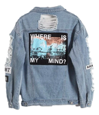 "Trendy Denim Jacket with Letter Patch and Rips"