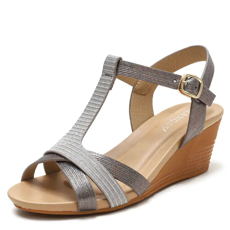 Large Size Slope Heel Sandals for Women - Summer Retro