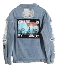 "Trendy Denim Jacket with Letter Patch and Rips"